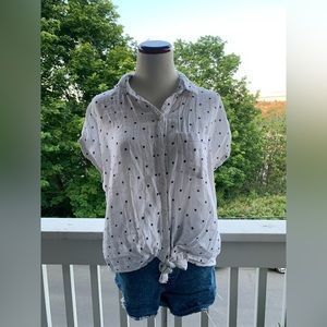 🪻 Navy & White Polka Dot Linen Blend Button Up Blouse 🪻